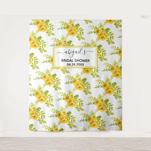 黄色の水彩花の花嫁のシャワー タペストリー (正面)
