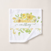 黄色の水彩花柄のオーダーメイド バスタオルセット (ウォッシュタオル)