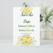黄色の水彩花柄の「save the date」招待状 招待状 (スタンド正面)