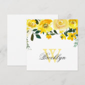 黄色の水彩花柄モノグラムの感謝カード サンキューカード (正面/裏面)