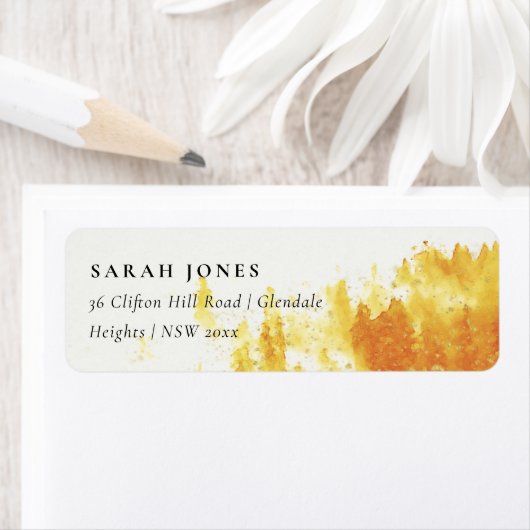 黄色の水彩風景樹葉アドレス ラベル (インサイチュ)