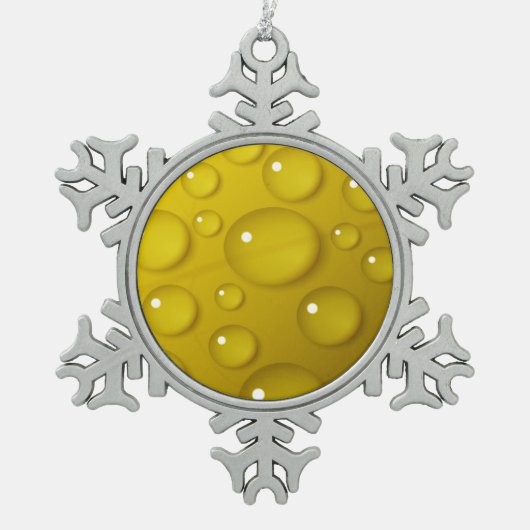黄色の水滴の背景 スノーフレークピューターオーナメント (正面)