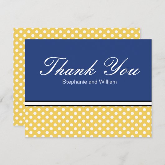黄色の水玉模様と結婚青のサンキューカード サンキューカード (正面/裏面)