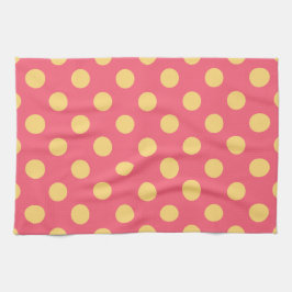 黄色の水玉模様オン珊瑚 キッチンタオル