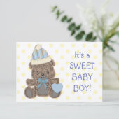 黄色の水玉模様クマ男の赤ちゃん誕生のお知らせ 案内状 (スタンド正面)