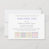 黄色の水玉模様クマ男の赤ちゃん誕生のお知らせ 案内状 (裏面)