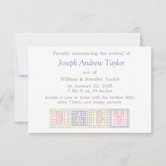 黄色の水玉模様クマ男の赤ちゃん誕生のお知らせ 案内状 (裏面)