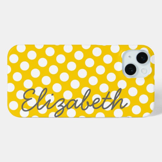 黄色の水玉模様パターン(グレー名) Case-Mate iPhoneケース (裏面 (横))