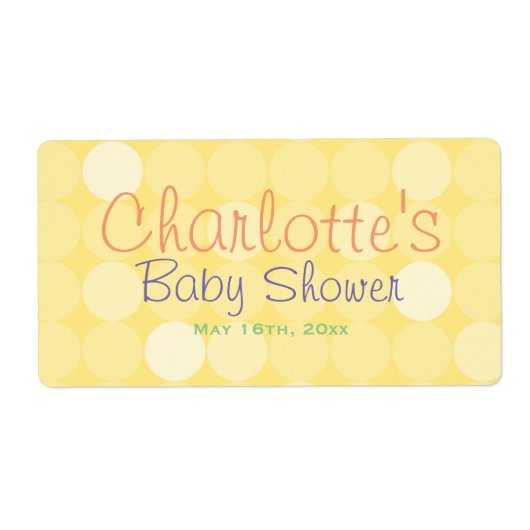 黄色の水玉模様赤ちゃんシャワー水ボトルラベル ラベル (正面)