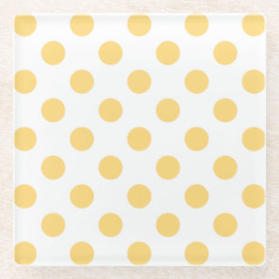 黄色の水玉模様 ガラスコースター