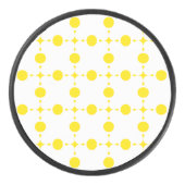 黄色の水玉模様、水玉模様パターン、ドット点々のある、 アイスホッケーパック (正面)