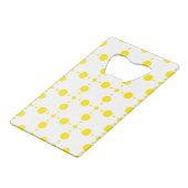 黄色の水玉模様、水玉模様パターン、ドット点々のある、 クレジットカード栓抜き (裏面アングル)