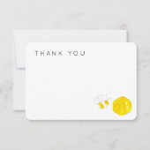 黄色の水色ののまわりにハイブ赤ちゃんシャワー サンキューカード (正面)