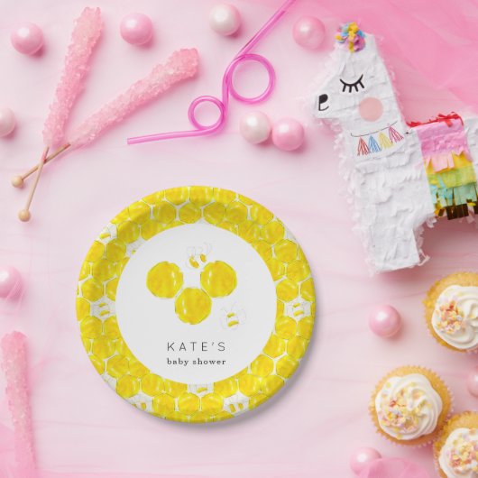 黄色の水色のまわりに蜂の巣赤ちゃんシャワー ペーパープレート (パーティー)