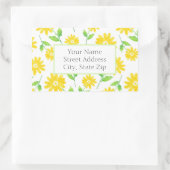 黄色の水色のデイジー茎のパターンラベル 長方形シール (バッグ)