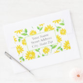 黄色の水色のデイジー茎のパターンラベル 長方形シール (封筒)