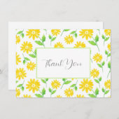 黄色の水色のデイジー茎のパターン サンキューカード (正面/裏面)