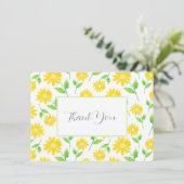 黄色の水色のデイジー茎のパターン サンキューカード (スタンド正面)