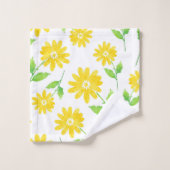 黄色の水色のデイジー茎のパターン バスタオルセット (ウォッシュタオル)