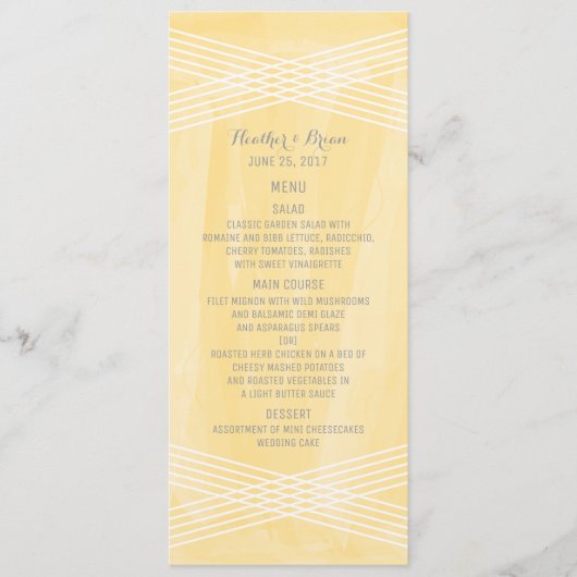 黄色の水色のデコ結婚のメニュー メニュー (正面)