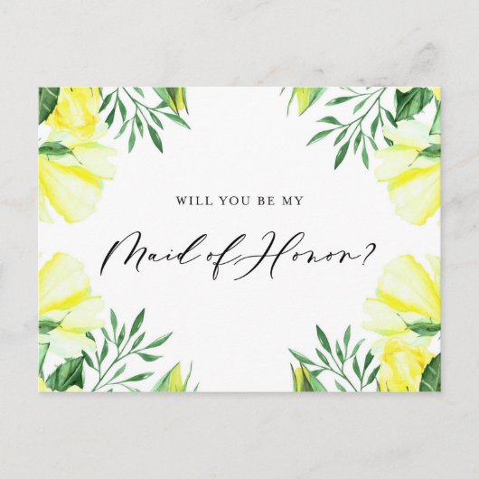 黄色の水色のバラは私のメイド・オブ・オーナー（花嫁付き添い人）カード インビテーションポストカード (正面)