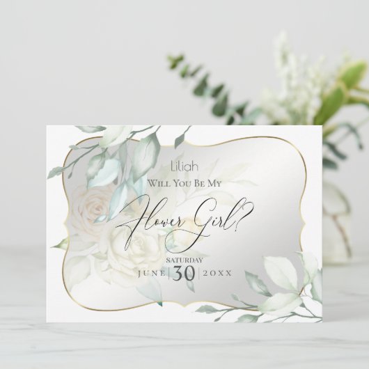 黄色の水色のバラは私の花の女の子になる 招待状 (スタンド正面)