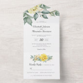 黄色の水色のバラクラシック結婚の緑 オールインワン招待状 (内側)