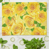 黄色の水色のバラパターン キッチンタオル (折り畳み)