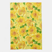 黄色の水色のバラパターン キッチンタオル (縦)