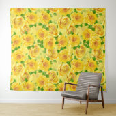 黄色の水色のバラパターン タペストリー (インサイチュ(横))