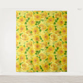 黄色の水色のバラパターン タペストリー (正面)