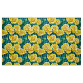 黄色の水色のバラパターン ファブリック (ファットクウォーター)