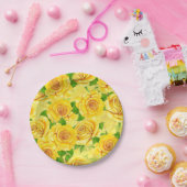 黄色の水色のバラパターン ペーパープレート (パーティー)