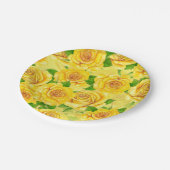 黄色の水色のバラパターン ペーパープレート (アングル)