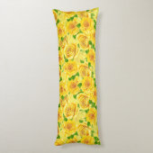 黄色の水色のバラパターン ボディピロー (裏面 (縦))