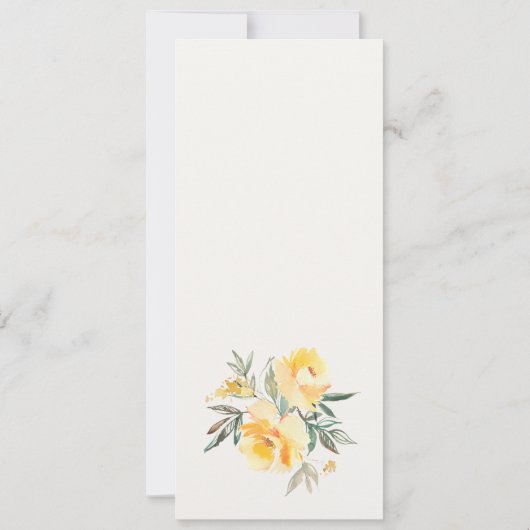 黄色の水色のバラフラワー結婚ズのメニューカード 招待状 (裏面)