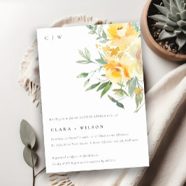 黄色の水色のバラ花束カップルのシャワー 招待状