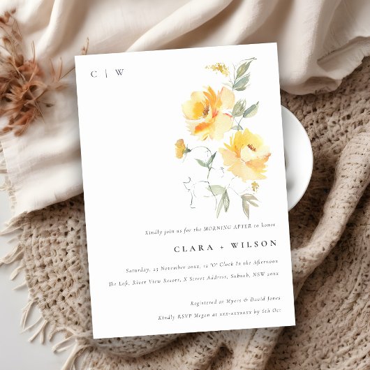 黄色の水色のバラ花束バンチモーニングアフター 招待状