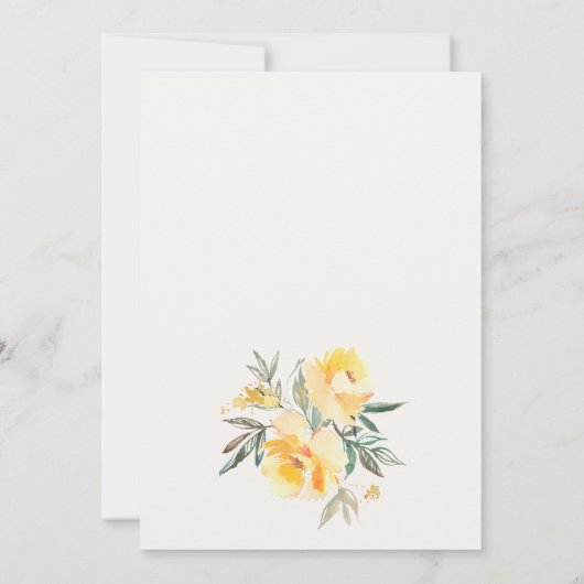 黄色の水色のバラ花束ベビーシャワー 招待状 (裏面)