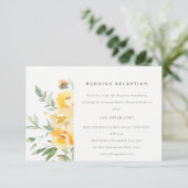 黄色の水色のバラ花結婚式レセプション エンクロージャーカード (スタンド正面)