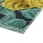 黄色の水色のバラ葉と芽のパターン カッティングボード (角)