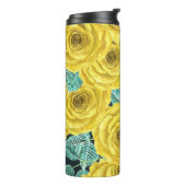 黄色の水色のバラ葉と芽のパターン タンブラー (回転左)