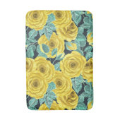 黄色の水色のバラ葉と芽のパターン バスマット (正面縦)