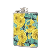 黄色の水色のバラ葉と芽のパターン フラスク (左)