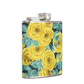黄色の水色のバラ葉と芽のパターン フラスク (右)