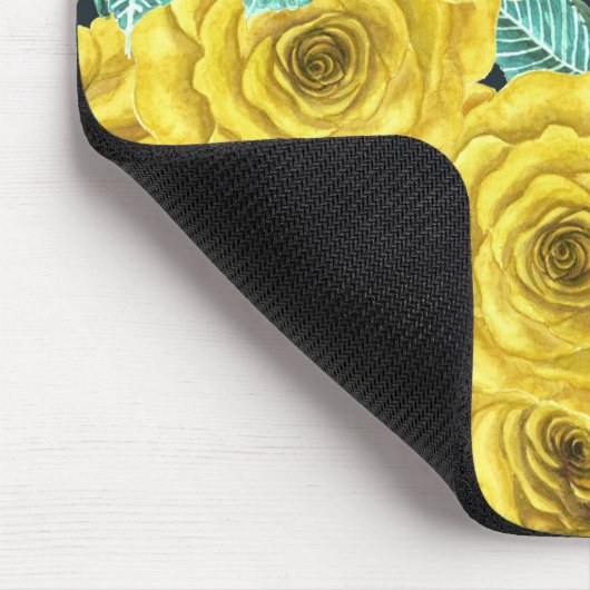 黄色の水色のバラ葉と芽のパターン マウスパッド (コーナー)