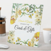 黄色の水色のフローラウェディングカード&ギフト 台座サイン (インサイチュ)