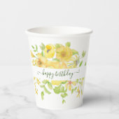黄色の水色のフローラパーソナライズされた紙カップ 紙コップ (正面)