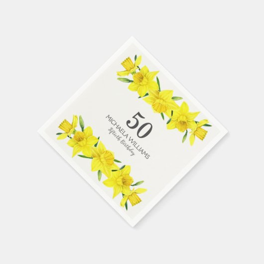黄色の水色の水仙50th誕生日パーティー スタンダードカクテルナプキン (角)