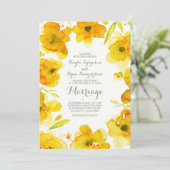 黄色の水色の花のエレガントな結婚式 招待状 (スタンド正面)